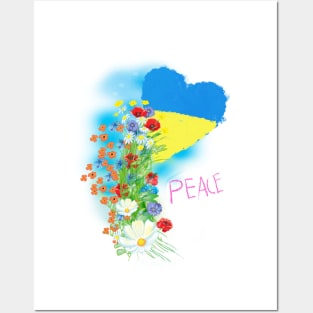 ukrainian flag with colors, peace to ukraine Posters and Art